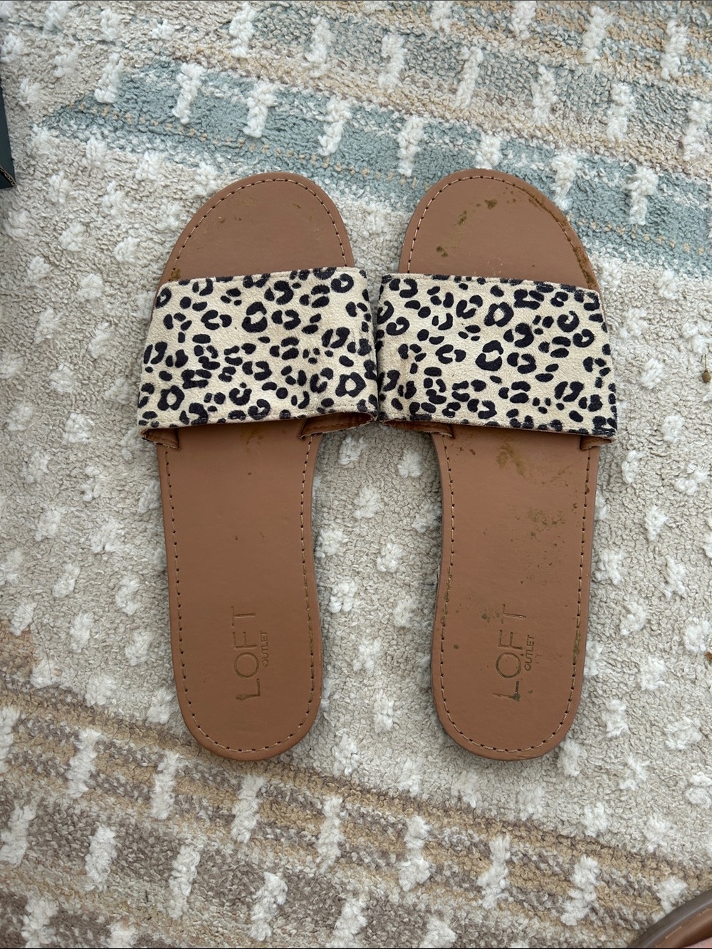 LOFT Tan Slide Sandals with Leopard-Print Strap